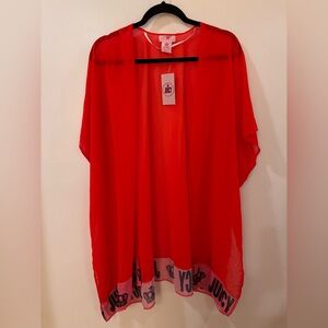 NWT Juicy Couture Sheer Red Logo Trim Kimono Cover-Up